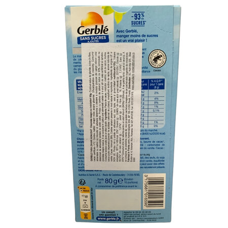 Ciocolata neagra fara zahar adaugat, 80 g, Gerble 603693
