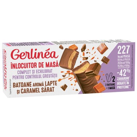 Batoane proteice de ciocolata cu lapte si caramel sarat, 62 g, Gerlinea 619660