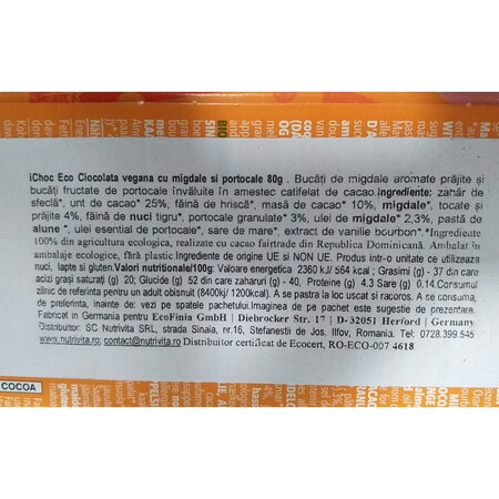Ciocolata vegana eco Milk-Like Almond Orange, 80 g, Ichoc 603797