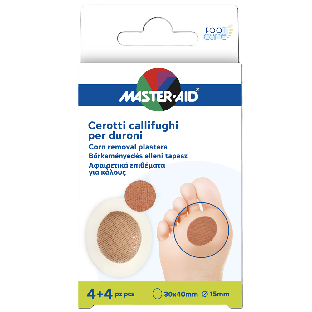 Plasturi pentru bataturi din talpa cu acid salicilic Master-Aid, 30x40 mm, 4+4 bucati, Pietrasanta Pharma