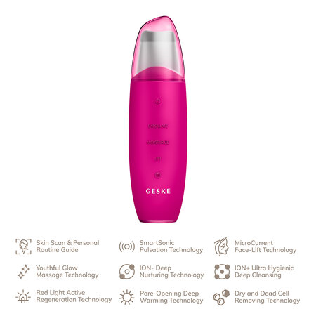 Dispozitiv pentru curatarea tenului 9 in 1 Magenta Skin Scrubber&Blackhead Remover MicroCurrent, 1 bucata, Geske 603872