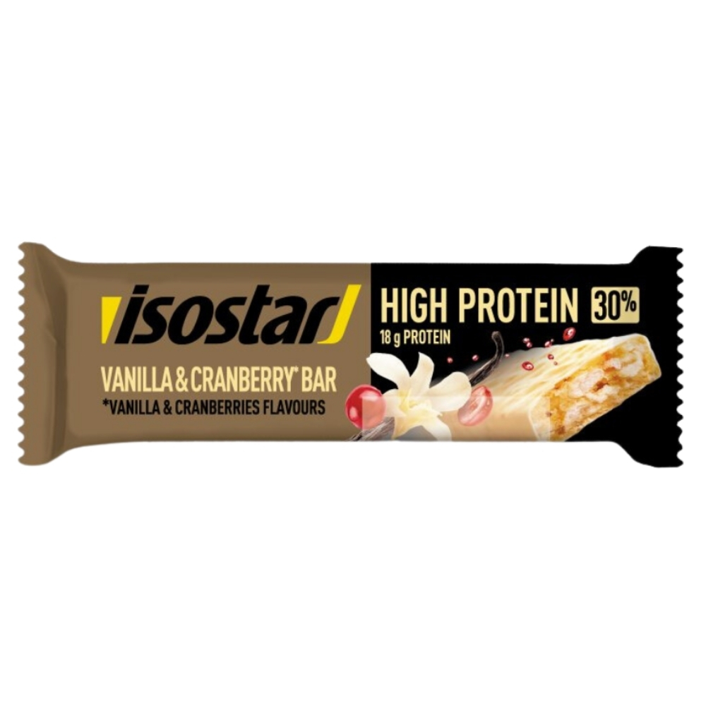 Baton proteic cu aroma de vanilie si merisoare High Protein Vanilla & Cranberry, 55 g, Isostar