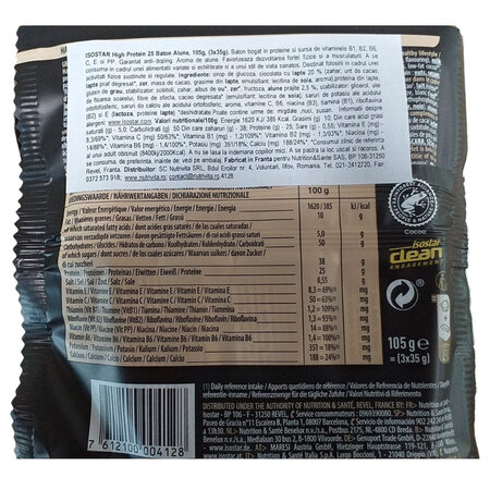 Baton proteinc cu aroma de alune High Protein Sport Bar, 3 x 35 g, Isostar 603899