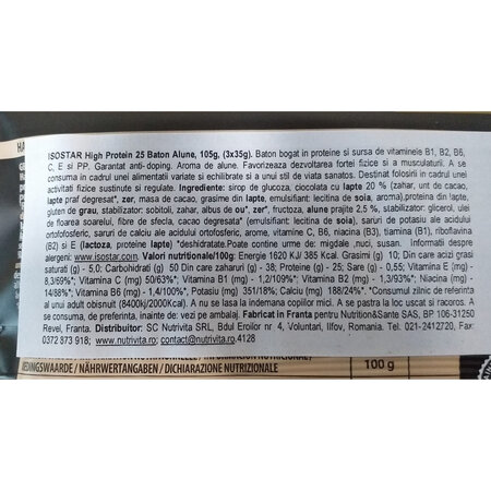 Baton proteinc cu aroma de alune High Protein Sport Bar, 3 x 35 g, Isostar 603900