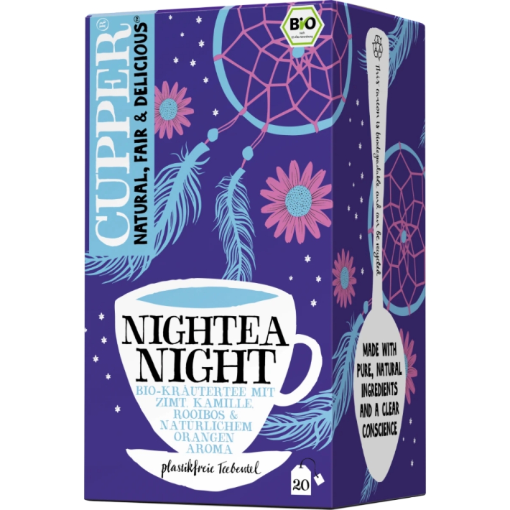 Ceai eco din plante cu scortisoara, musetel, rooibos si portocale Nightea Night, 20 plicuri, Cupper