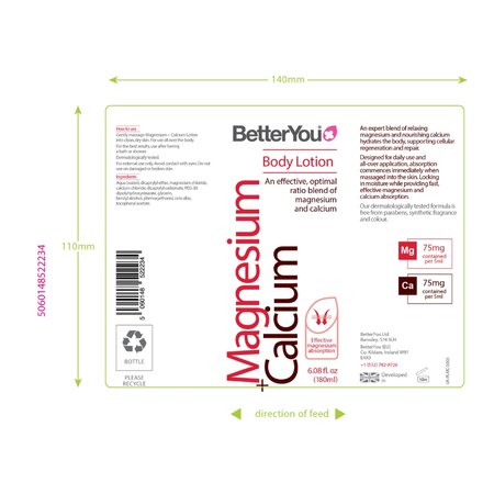 Lotiune de corp cu magneziu Magnesium + Calcium, 180 ml, BetterYou 604031