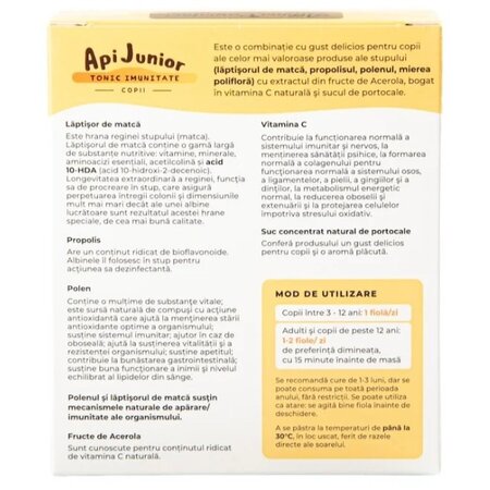 Tonic imunitate copii Apijunior, 10 fiole, Albina Carpatina 723503