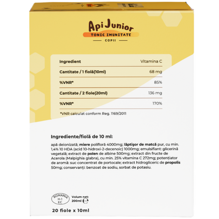 Tonic imunitate copii Apijunior, 20 fiole, Albina Carpatina 722474
