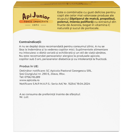 Tonic imunitate copii ApiJunior, 30 fiole, Albina Carpatina 722468