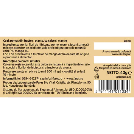 Ceai cu caise si mango, 20 plicuri, Fares 604254