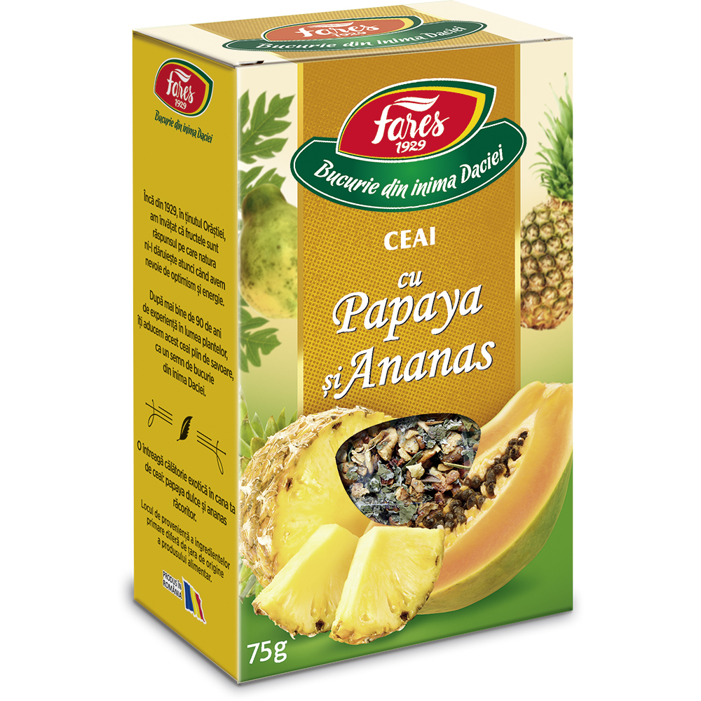 Ceai cu Papaya si Ananas, 75 g, Fares 