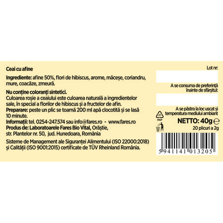Ceai cu afine 50%, 20 plicuri, Fares 604291