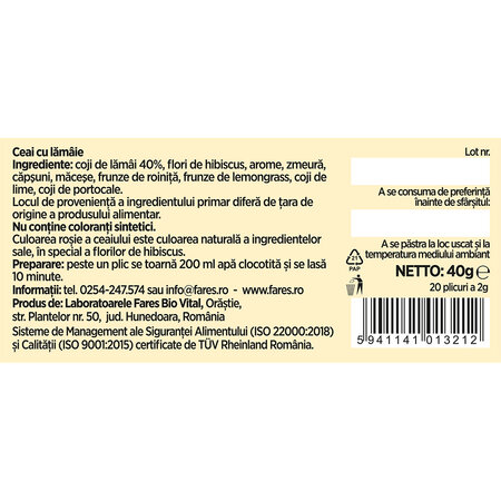 Ceai cu lamaie 40%, 20 plicuri, Fares 604296