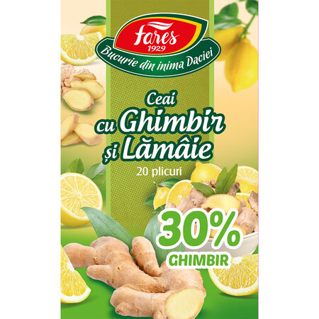 Ceai cu ghimbir 30% si lamaie, 20 plicuri, Fares 604303