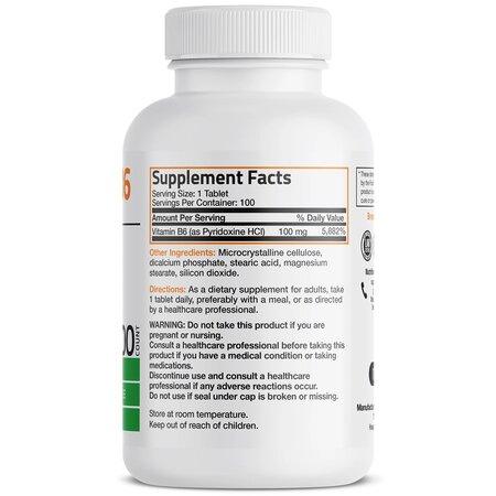 Vitamina B6 Piridoxina, 100 mg, 100 tablete vegetale, Bronson 604357