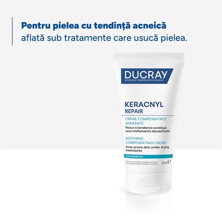 Crema hidratanta anti-imperfectiuni pentru tenul cu tendinta acneica Keracnyl Repair, 50 ml, Ducray 730981