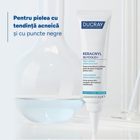 Crema calmanta anti-imperfectiuni pentru tenul cu tendinta acneica Keracnyl Glycolic+, 30 ml, Ducray 731072