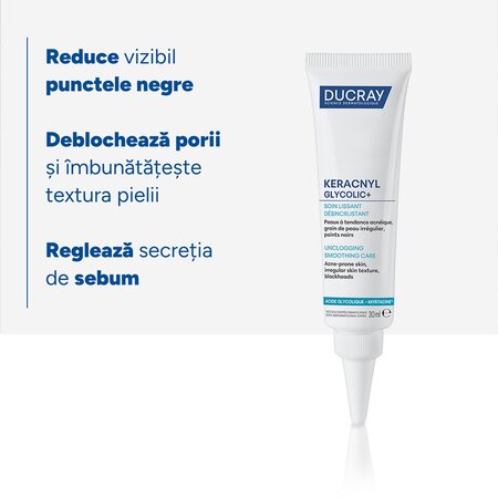 Crema calmanta anti-imperfectiuni pentru tenul cu tendinta acneica Keracnyl Glycolic+, 30 ml, Ducray 731073