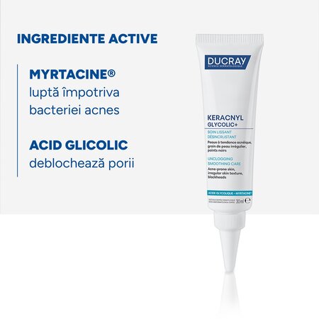 Crema calmanta anti-imperfectiuni pentru tenul cu tendinta acneica Keracnyl Glycolic+, 30 ml, Ducray 731070
