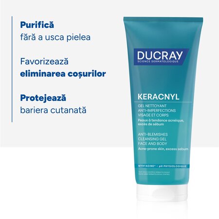 Gel spumant pentru pielea cu tendinta acneica Keracnyl, 200 ml, Ducray 730921