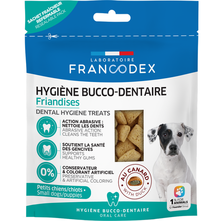 Recompense dentare cu patrunjel si menta pentru caini Dental Snack Puppies, 75 g, Francodex 722149