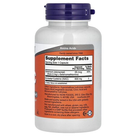 Antioxidanti N-Acetyl Cysteine Cu Seleniu, 600 mg, 100 Capsule vegetale, Now Foods 605309