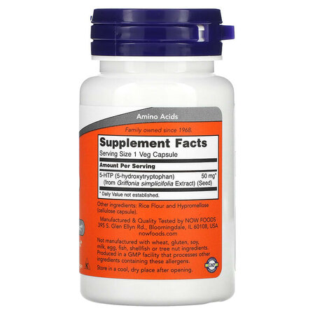 Neurotransmitator 5-HTP, 50 mg, 30 capsule vegetale, Now Foods 605318