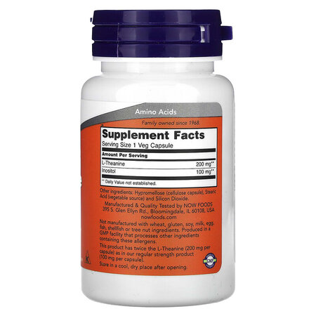 L-Teanina Forte Cu Inozitol, 200 mg, 60 capsule vegetale, Now Foods 605327