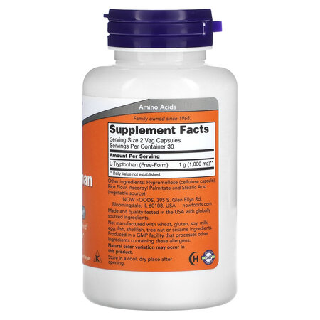 L-Triptofan, 500 mg, 60 capsule vegetale, Now Foods 605335