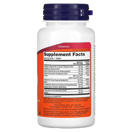 Complex Vitamine B-50, 100 tablete, Now Foods 605377