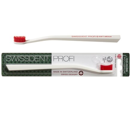 Periuta de dinti alba cu peri rosii Profi Soft Medium, Swissdent