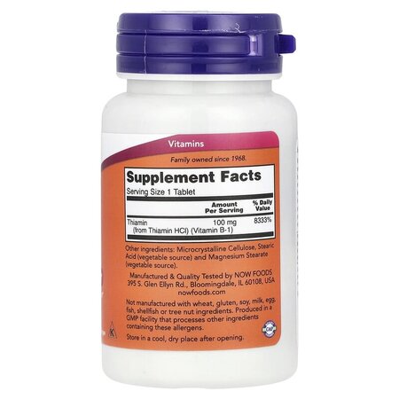 Vitamina B-1, 100 mg, 100 tablete, Now Foods 605384