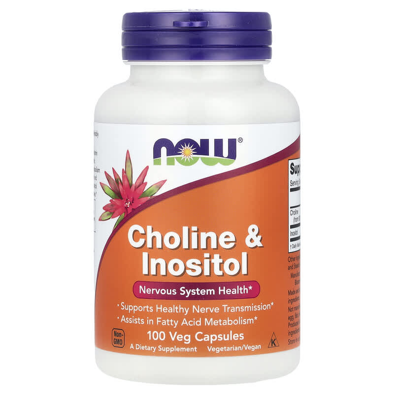 Colina Cu Inozitol, 250mg/250mg, 100 capsule vegetale, Now Foods