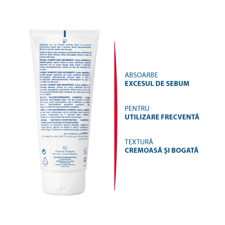 Sampon crema sebo-absorbant pentru par gras Argeal, 200 ml,, Ducray 567126