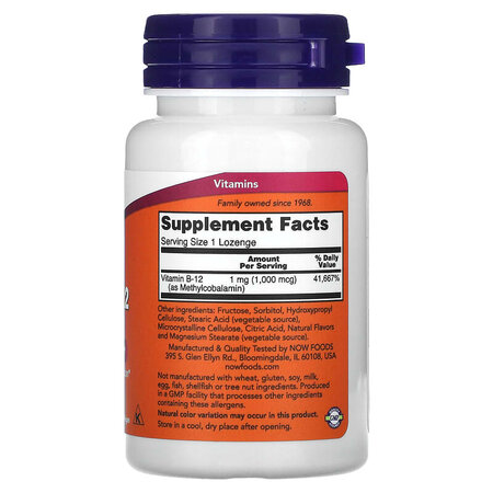 Vitamina B-12 Metilcobalamina, 1000 mcg, 100 tablete masticabile, Now Foods 605409
