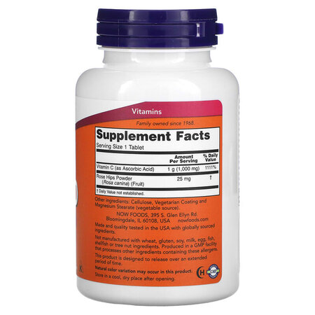 Vitamina C-1000 mg si macese cu eliberare treptata, 100 tablete, Now Foods 605418