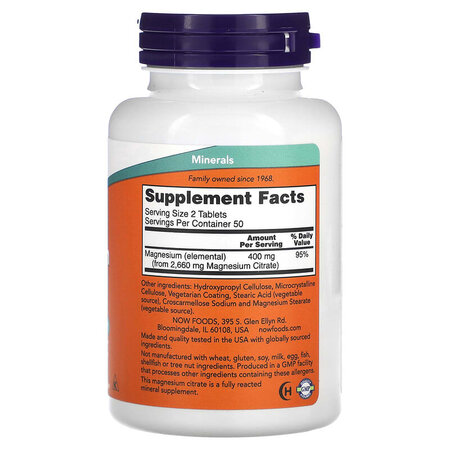 Magneziu Citrat, 200 mg, 100 tablete, Now Foods 605447