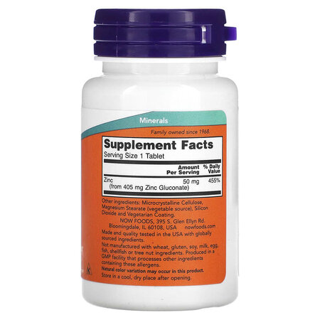 Zinc Gluconat, 50 mg, 100 tablete, Now Foods 605464