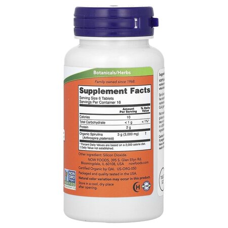 Spirulina Organica, 500 mg, 100 tablete, Now Foods 605492