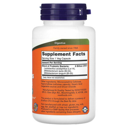 Probiotic 8 Billion Acidophilus and Bifidus, 60 capsule vegetale, Now Foods 605496