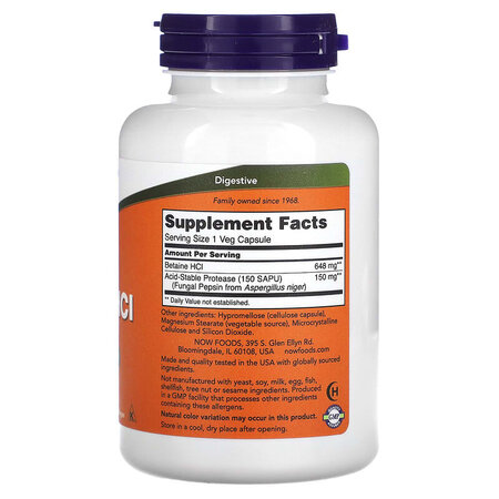 Betaina HCl, 648 mg, 120 capsule vegetale, Now Foods 605502