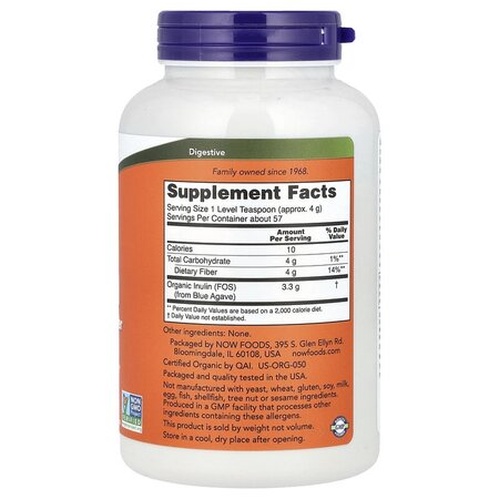 Inulina Organic, 227 g, Now Foods 605508