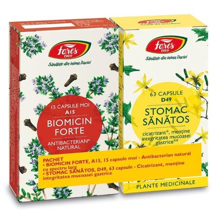 Pachet Biomicin Forte A15, 15 capsule moi + Stomac sanatos