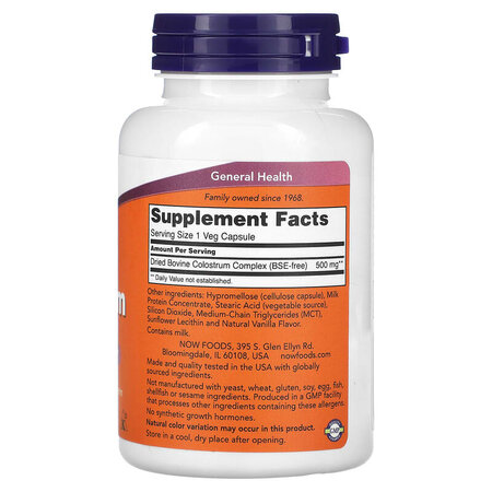Colostru, 500 mg, 120 capsule vegetale, Now Foods 605528