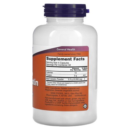 Gelatina, 550 mg, 200 capsule vegetale, Now Foods 605541