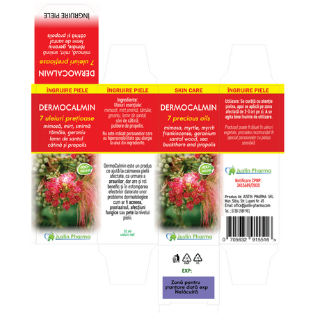 DermoCalmin 7 uleiuri pretioase, 10 ml, Justin Pharma 725196