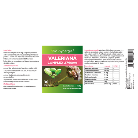 Valeriana Complex, 2740 mg, 30 capsule, Bio Synergie 705894