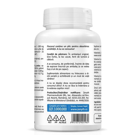 Vitamina C +D3 +Zn, 60 capsule, Zenyth 619244