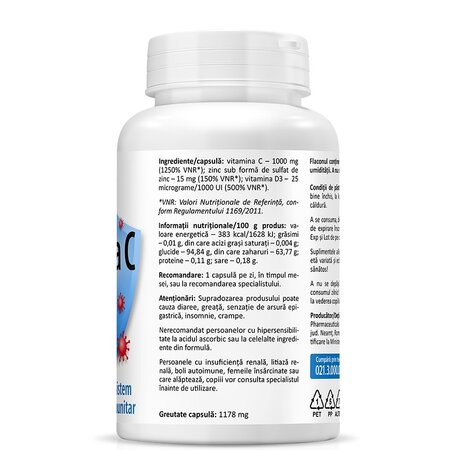 Vitamina C +D3 +Zn, 60 capsule, Zenyth 619243
