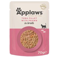 Hrana umeda cu file de ton si creveti in supa pentru pisici, 70 g, Applaws